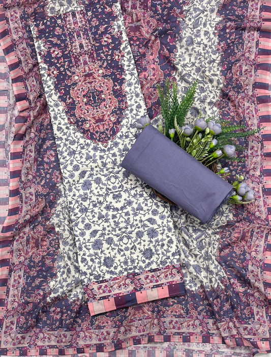 747A Cotton White With Pink Suit Fabric / CKC Cotton Bazaar
