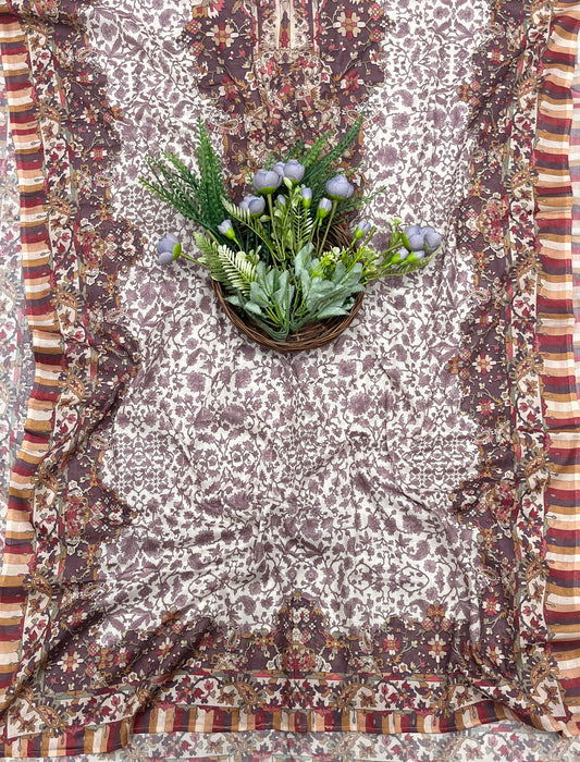 745A Cotton White With Dusty Wine Suit Fabric / CKC Cotton Bazaar