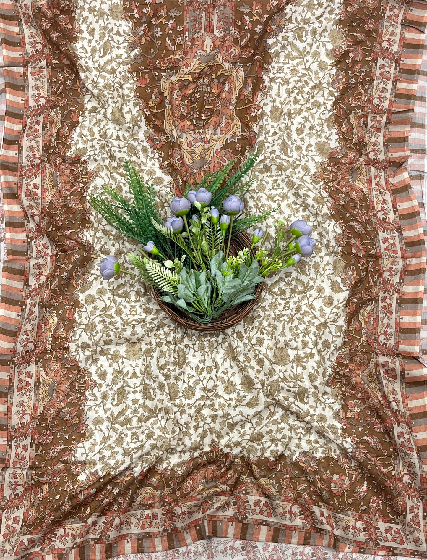 742A Cotton White With Dusty Brown Suit Fabric / CKC Cotton Bazaar