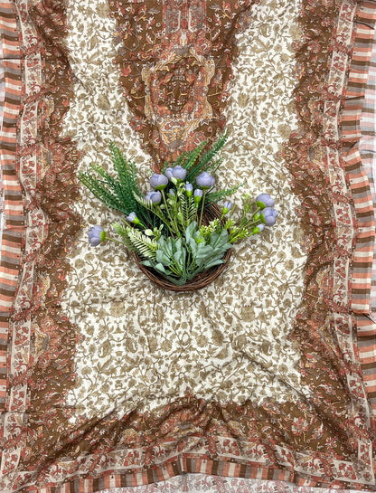 742A Cotton White With Dusty Brown Suit Fabric / CKC Cotton Bazaar
