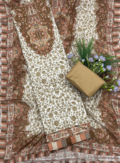 742A Cotton White With Dusty Brown Suit Fabric / CKC Cotton Bazaar