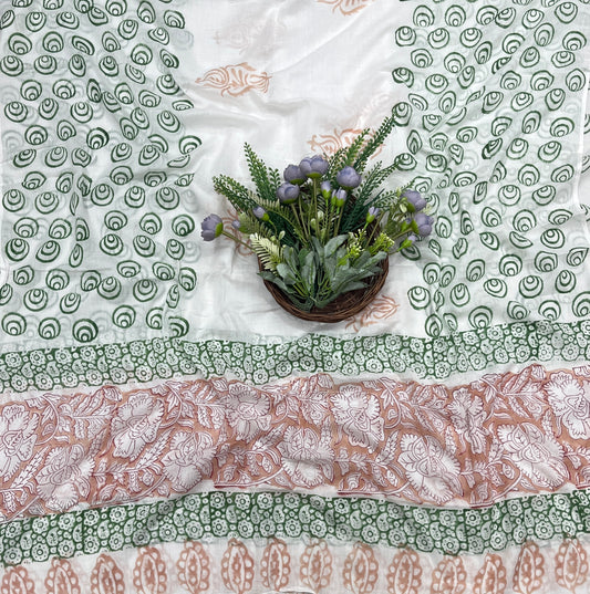704A Cotton Peach With Green Suit Fabric / CKC Cotton Bazaar