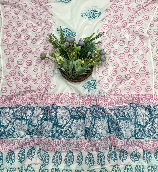 705A Cotton Sea Blue With Peach Suit Fabric / CKC Cotton Bazaar