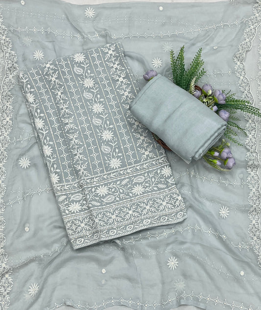 732A Lakhnavi Georgette Ice Blue Suit Fabric / CKC Lakhnavi Suits