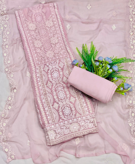 731A Lakhnavi Georgette Pink Suit Fabric / CKC Lakhnavi Suits