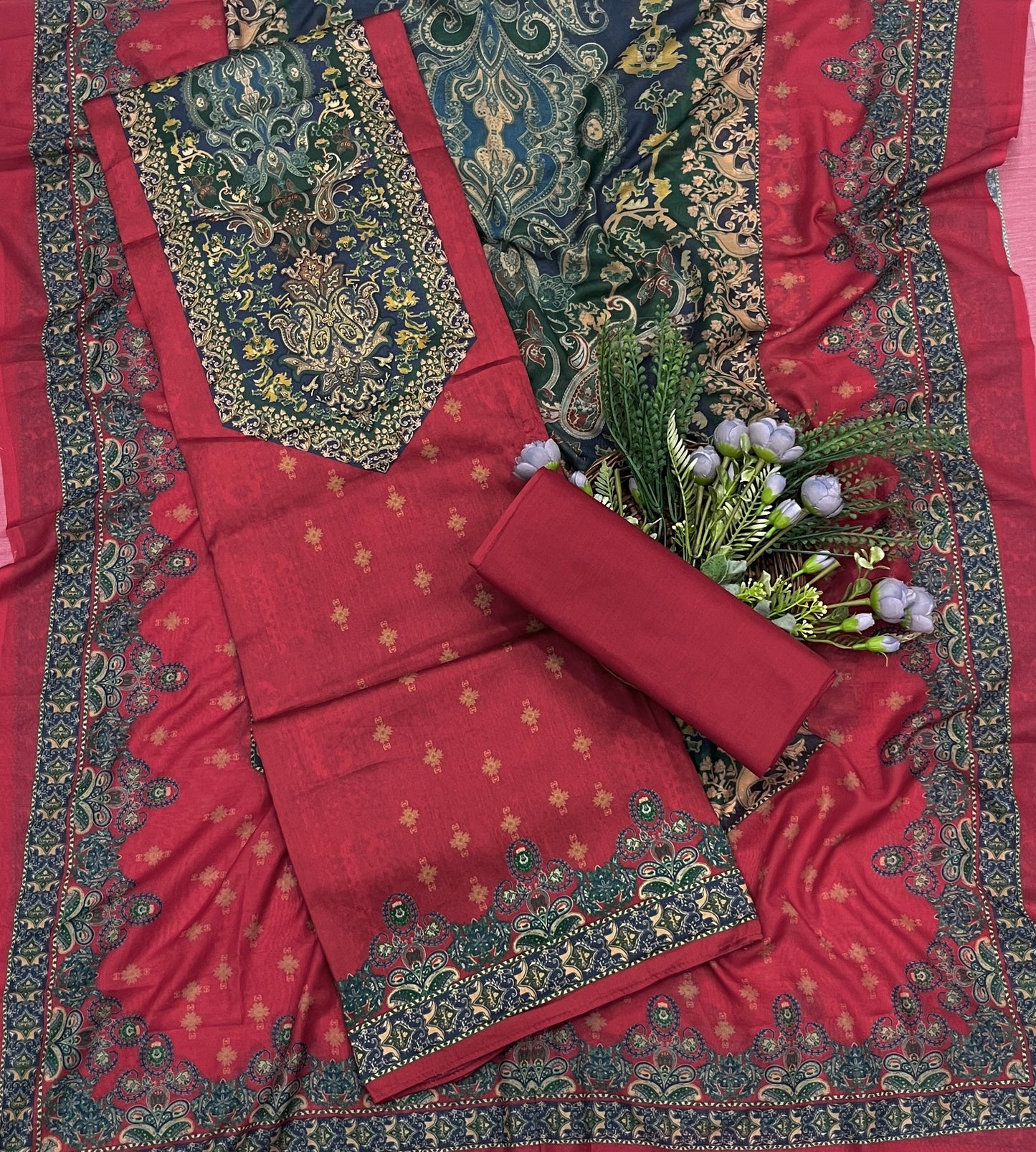 739A Cotton Red Suit Fabric / CKC Cotton Bazaar