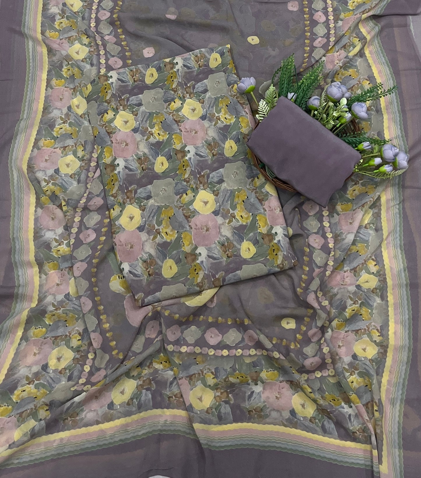 716A Georgette Dusty Dark grey Suit Fabric / CKC Georgette Suits