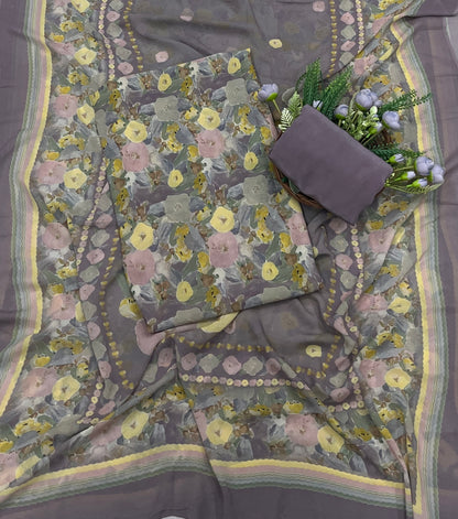 716A Georgette Dusty Dark grey Suit Fabric / CKC Georgette Suits