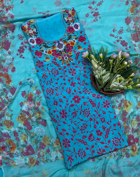 792A Crepe Sea Blue Suit Fabric / CKC Crepe Suits