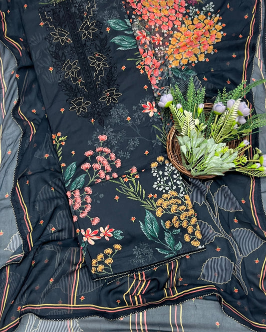 799A Cotton Black Suit Fabric / CKC Cotton Bazaar