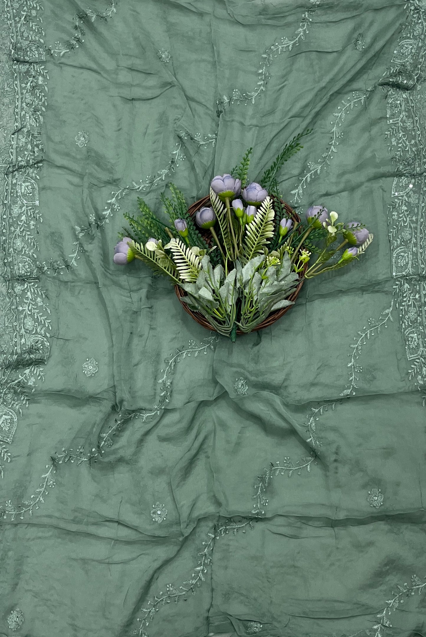 787A Lakhnavi Organza Dark Dusty Green Suit Fabric / CKC Lakhnavi Suits