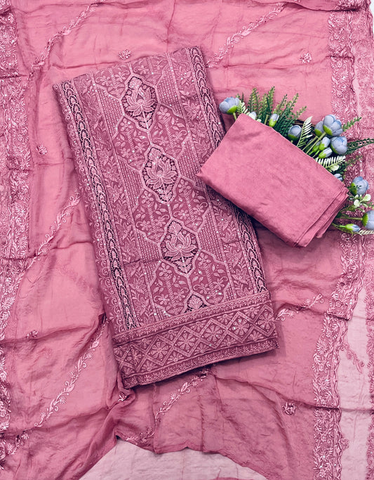 785A Lakhnavi Organza Dusty Purple Suit Fabric / CKC Lakhnavi Suits