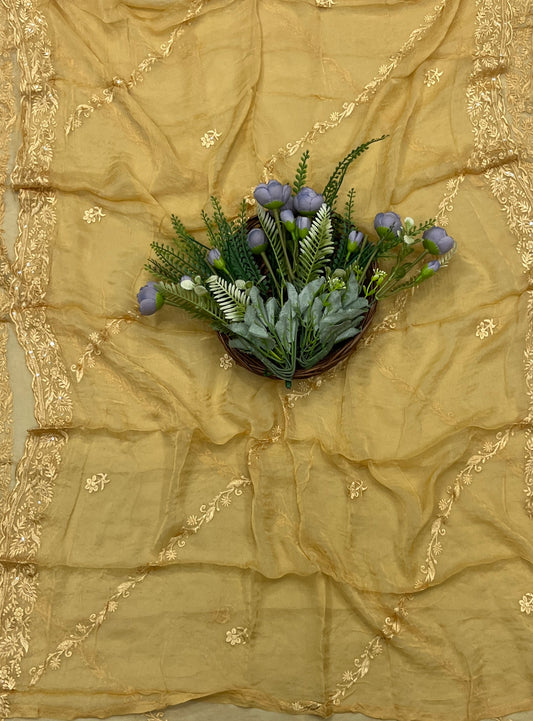 786A Lakhnavi Organza Yellow Suit Fabric / CKC Lakhnavi Suits
