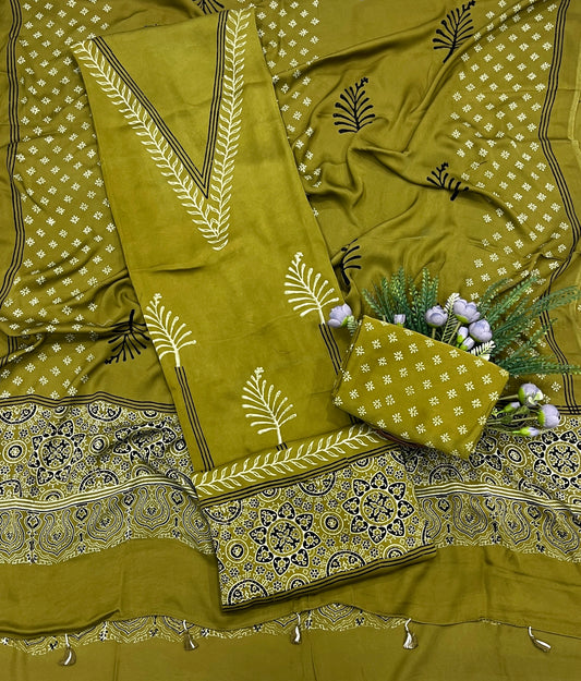 839A Modal Cotton Mehndi Green Suit Fabric / CKC Jaipuri Suits