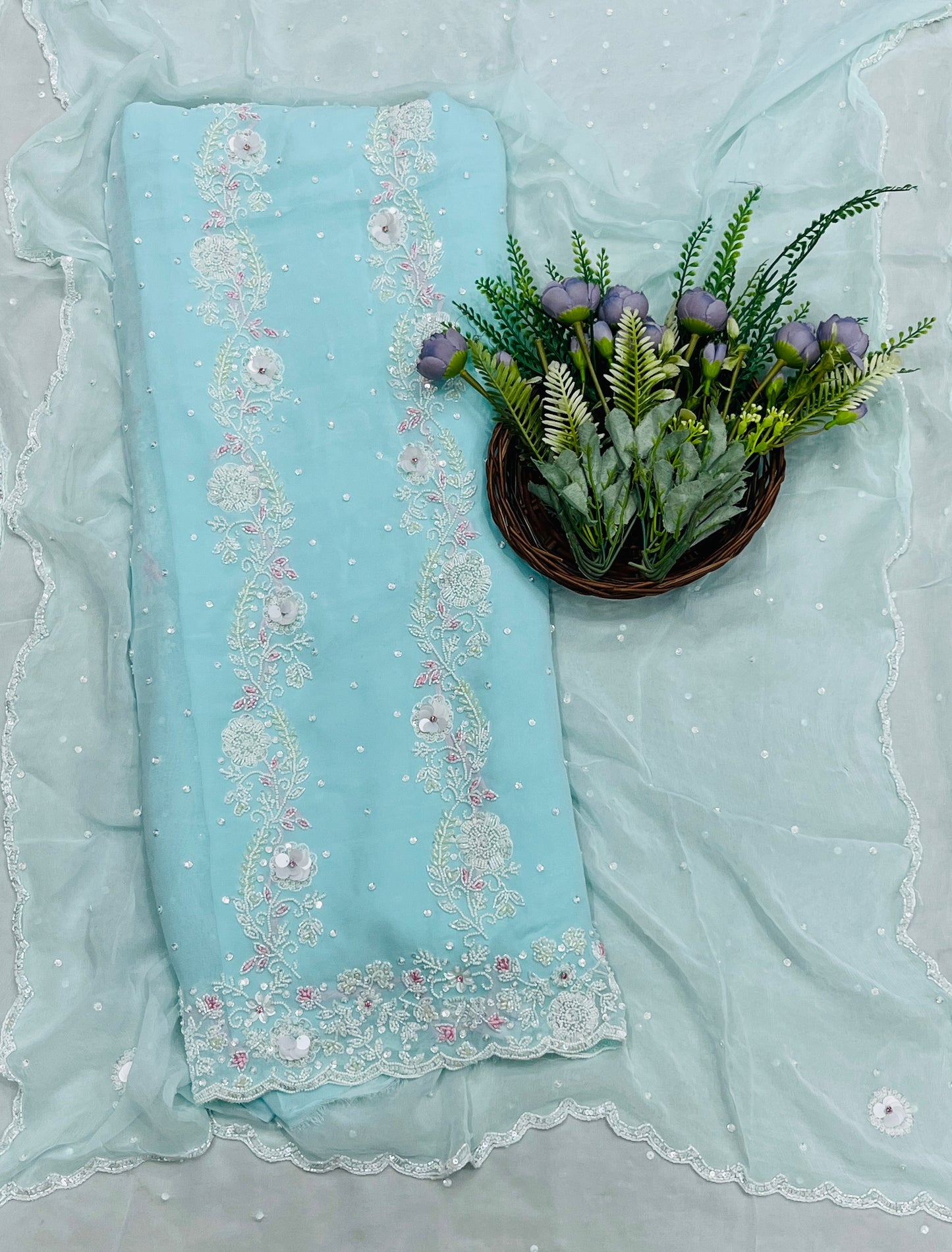 818A Georgette Sky Blue Suit Fabric / CKC Partywear Collection