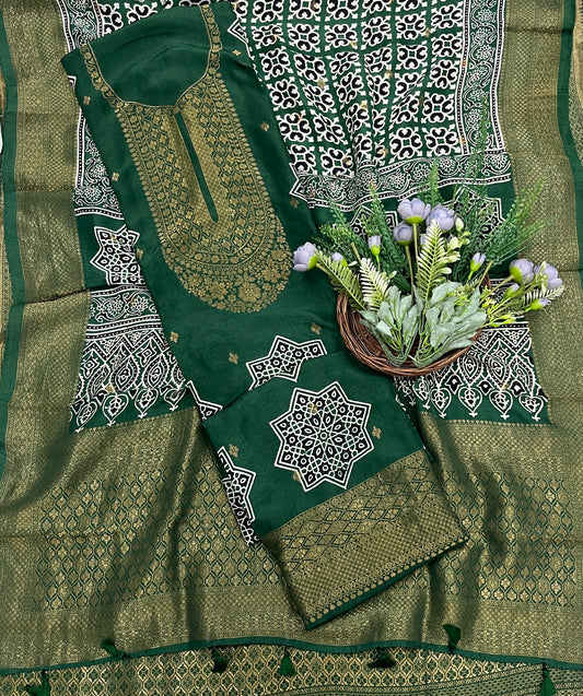 877A Dola Silk Green Suit Fabric/ CKC Partywear Collection