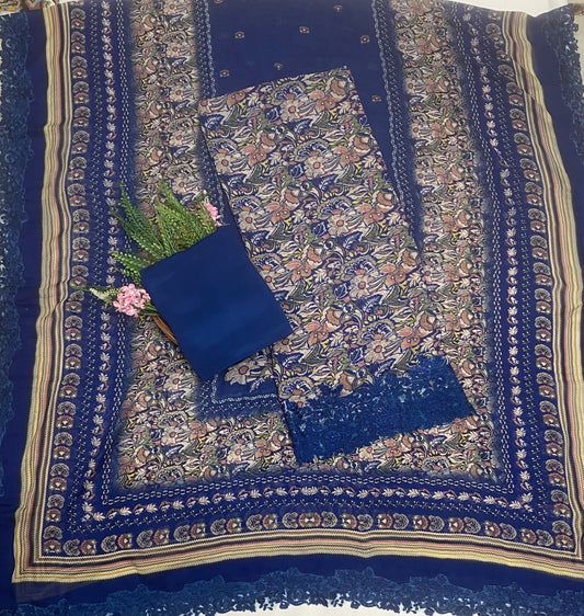 Georgette Navy Blue Suit Fabric / Phoolon Ka Ghar