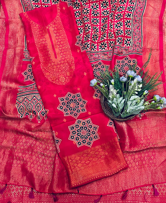 876A Dola Silk Carrot Red Suit Fabric/ CKC Partywear Collection