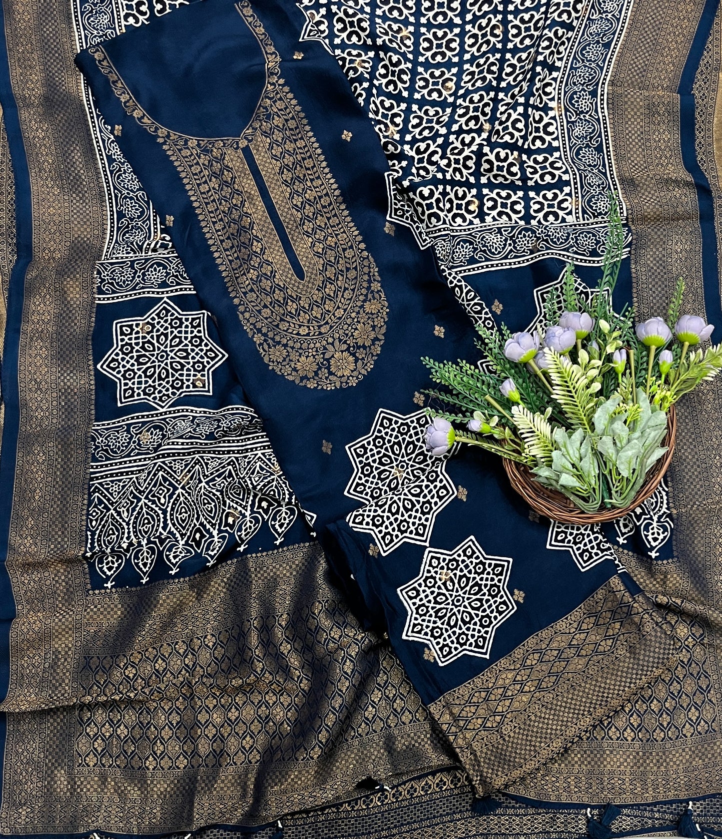 878A Dola Silk Blue Suit Fabric/ CKC Partywear Collection