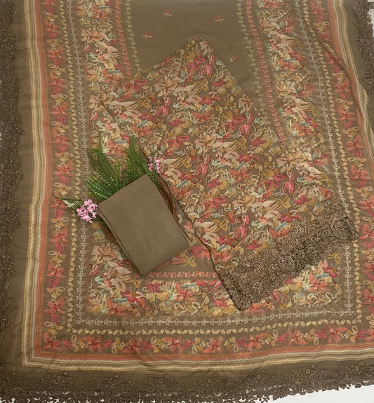 Georgette Light Brown Suit Fabric / Phoolon Ka Ghar