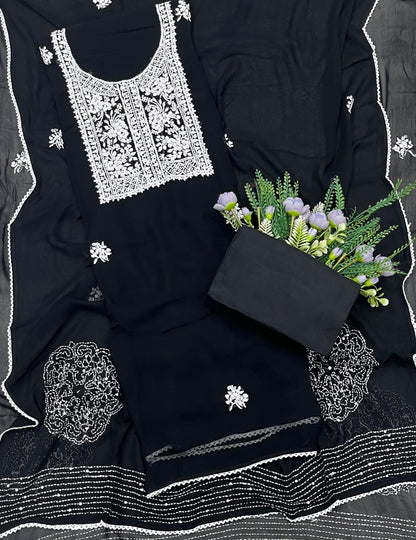872A Georgette Black Suit Fabric / CKC Georgette Suits
