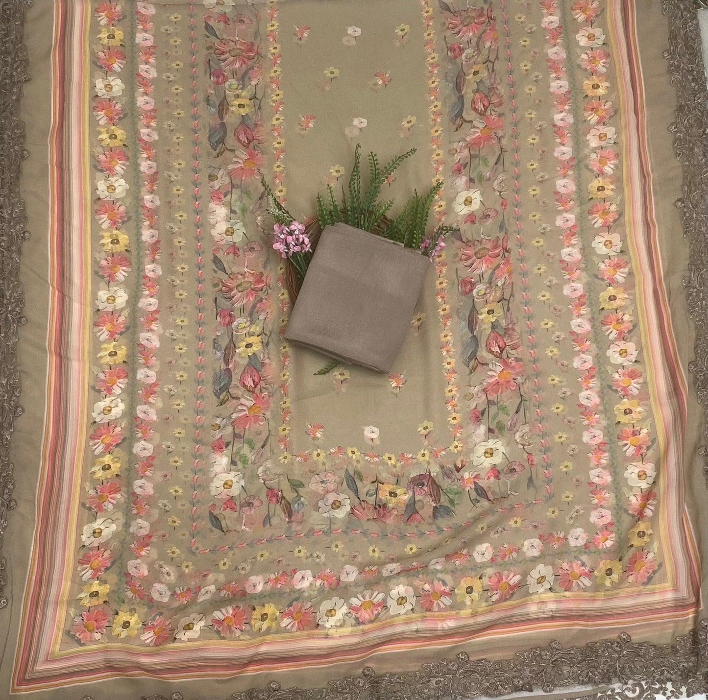 Georgette Brown Skin Suit Fabric / Phoolon Ka Ghar