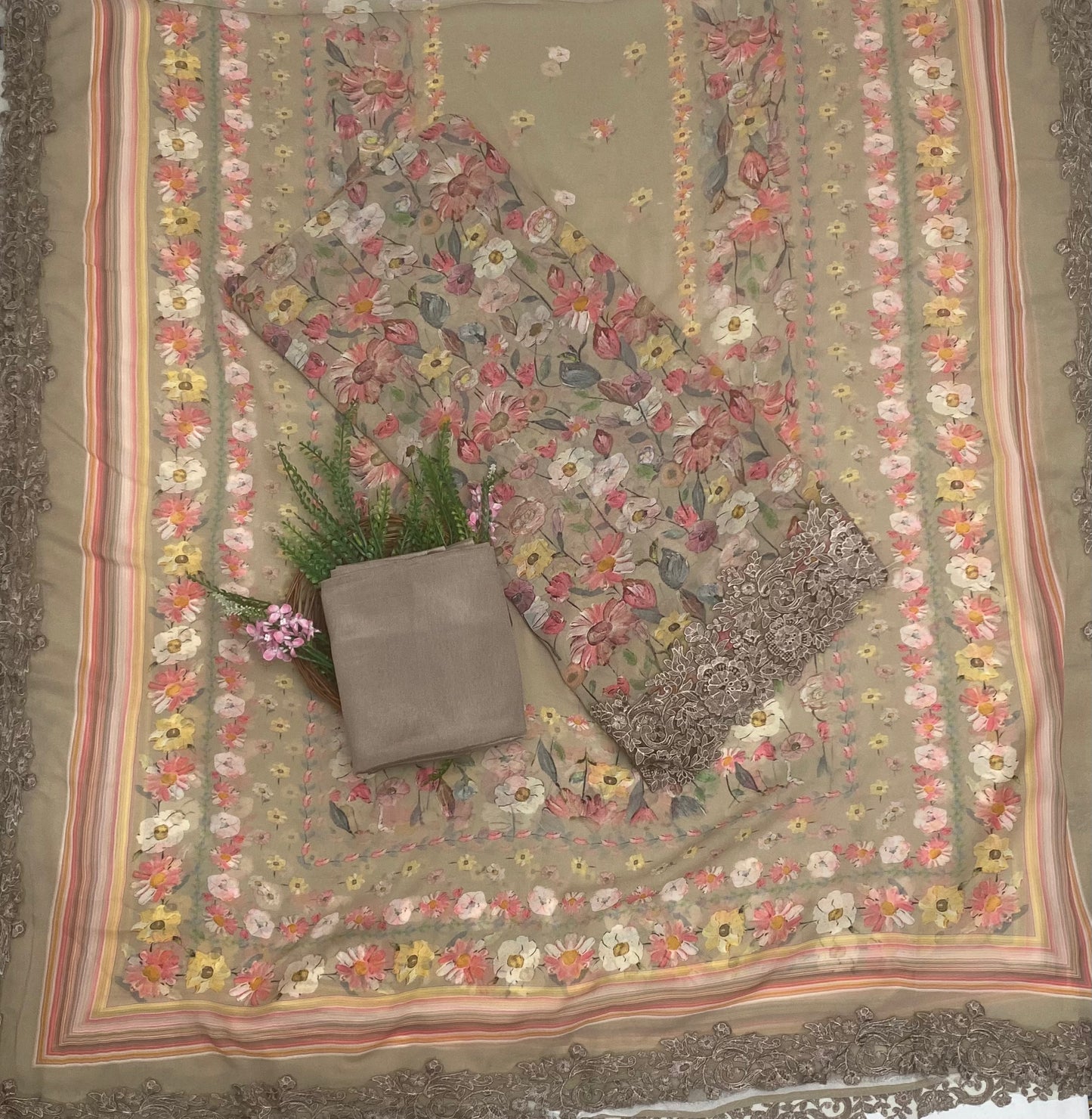 Georgette Brown Skin Suit Fabric / Phoolon Ka Ghar