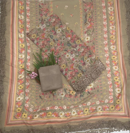 Georgette Brown Skin Suit Fabric / Phoolon Ka Ghar