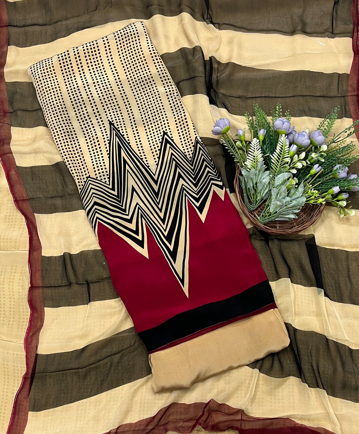 834A Crepe Soil With Black Suit Fabric/ CKC Crepe Suits