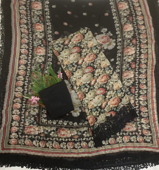 Georgette Black Suit Fabric / Phoolon Ka Ghar