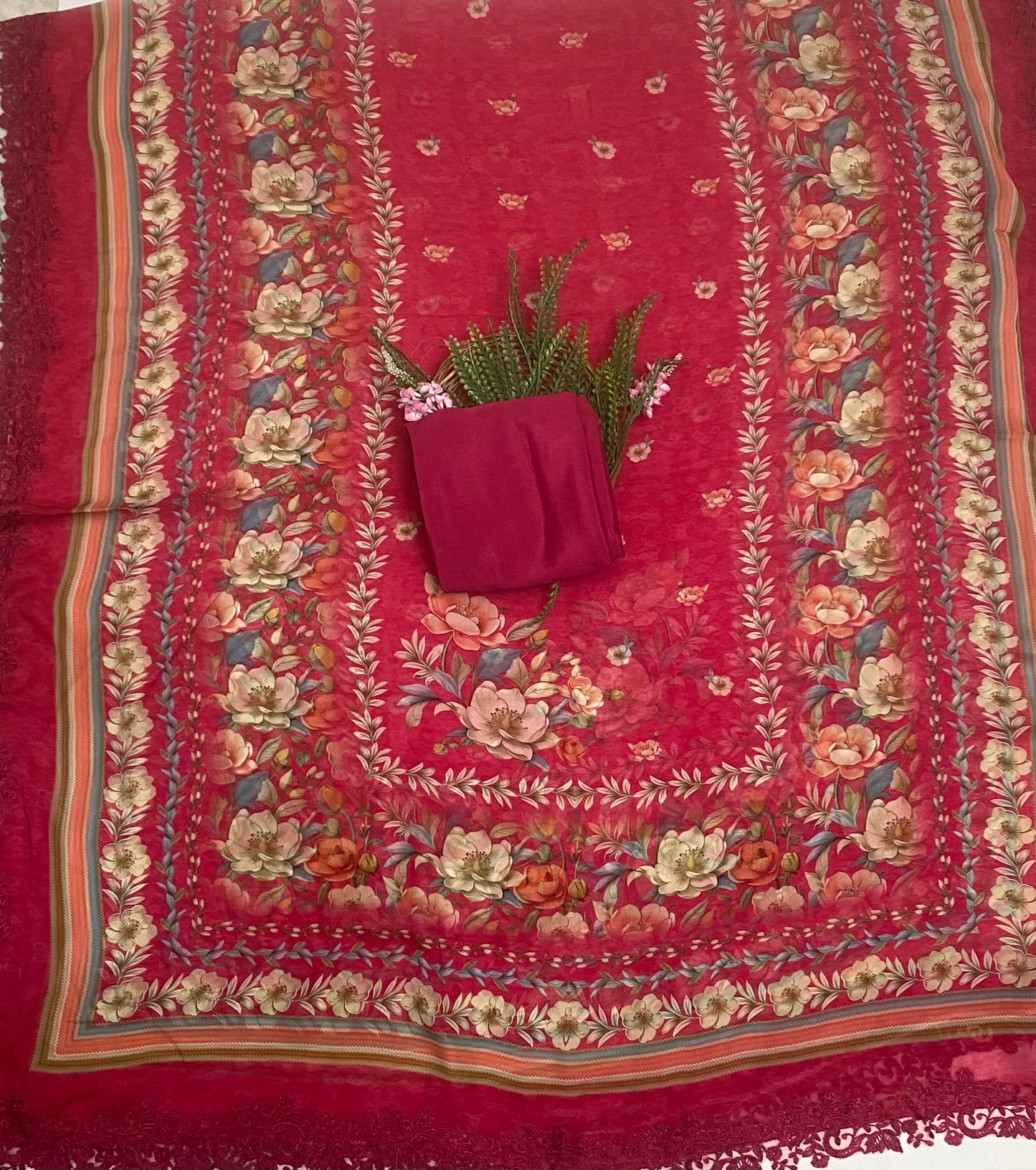Georgette Red Suit Fabric / Phoolon Ka Ghar