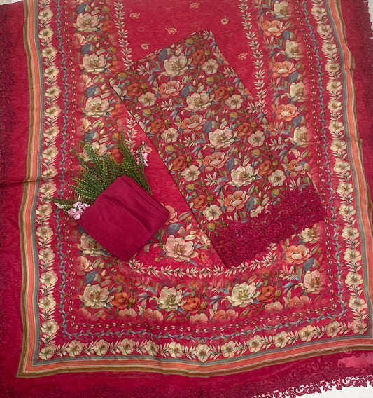 Georgette Red Suit Fabric / Phoolon Ka Ghar