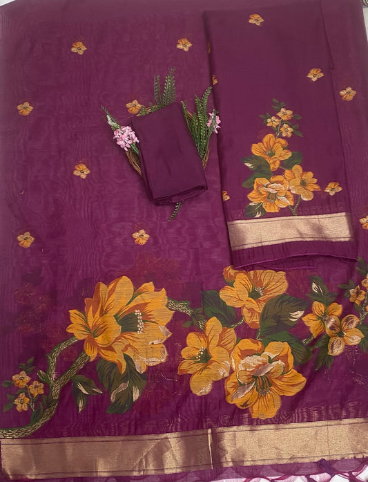 Jamdani Wine Suit Fabric / Jamdani Suits