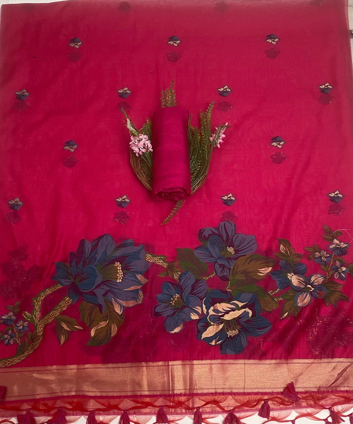 Jamdani Magenta Suit Fabric / Jamdani Suits