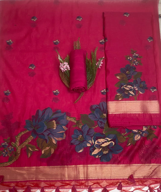 Jamdani Magenta Suit Fabric / Jamdani Suits