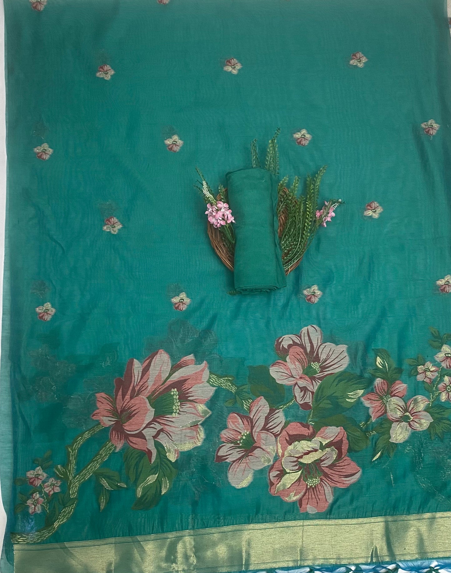 Jamdani Sea Green Suit Fabric / Jamdani Suits