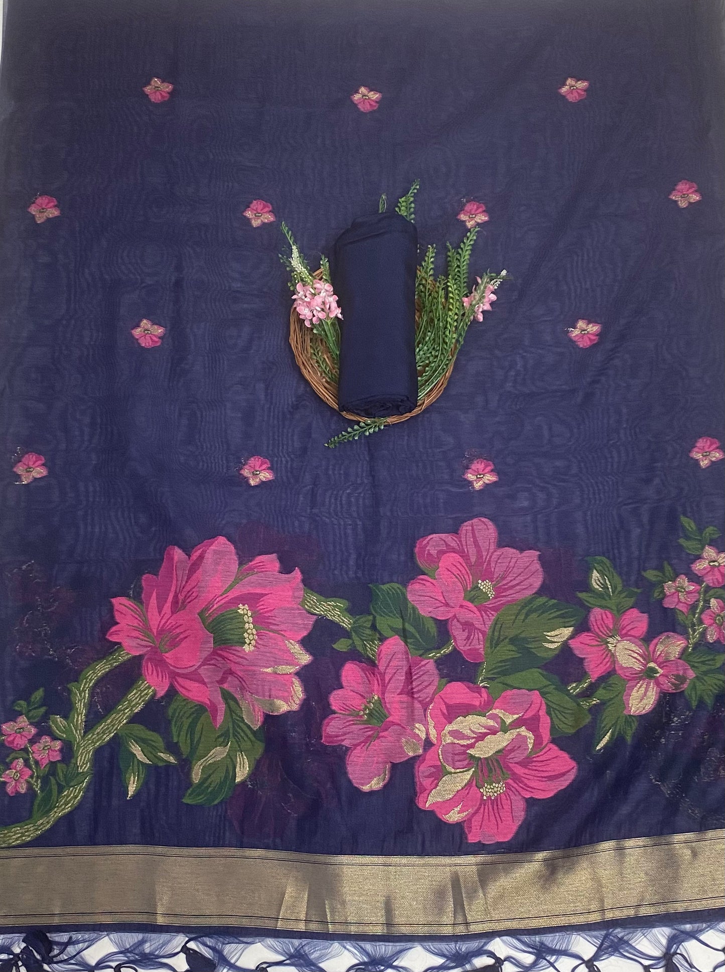 Jamdani Navy Blue Suit Fabric / Jamdani Suits