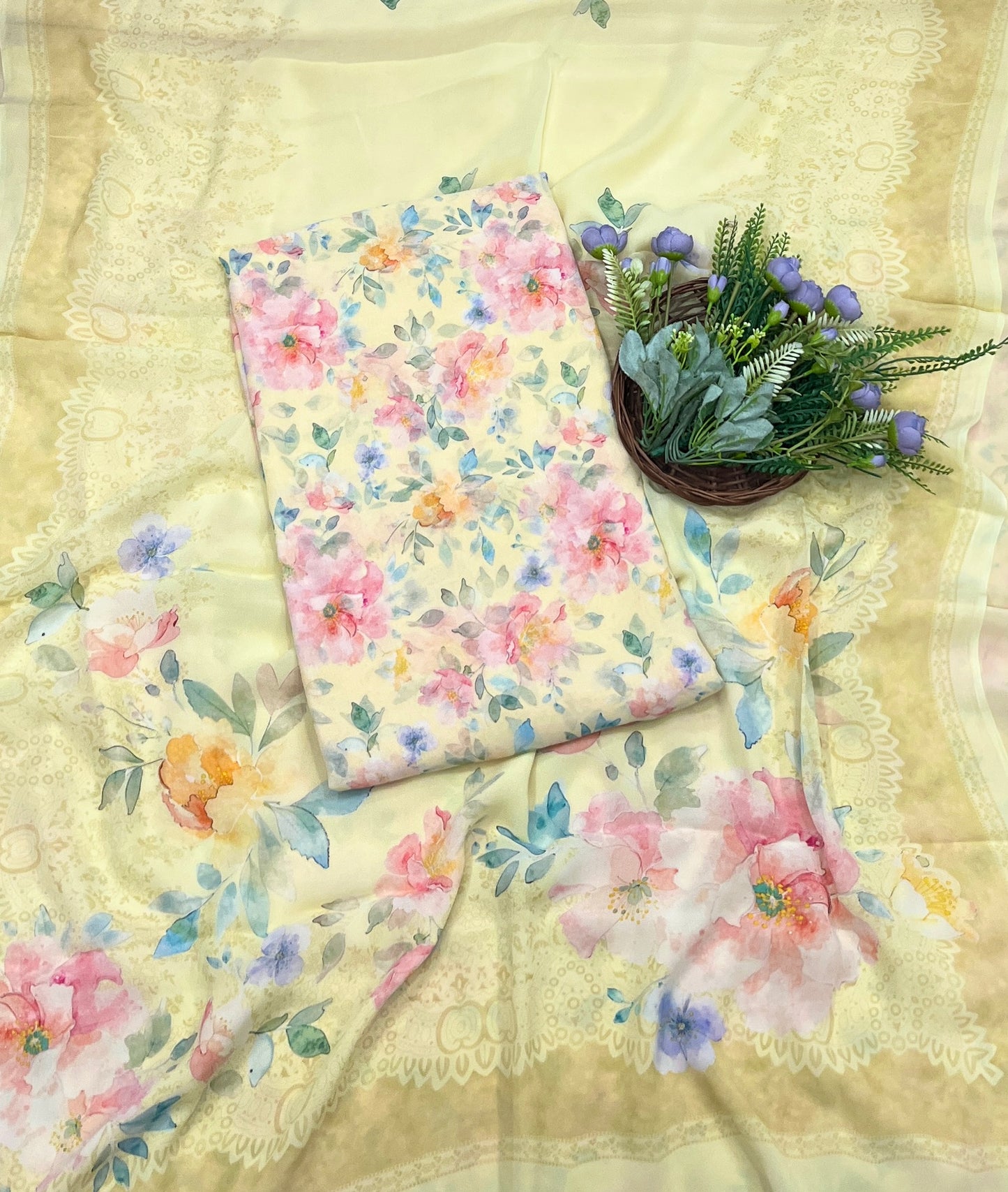 867A Georgette Light Yellow Suit Fabric / CKC Georgette Suits