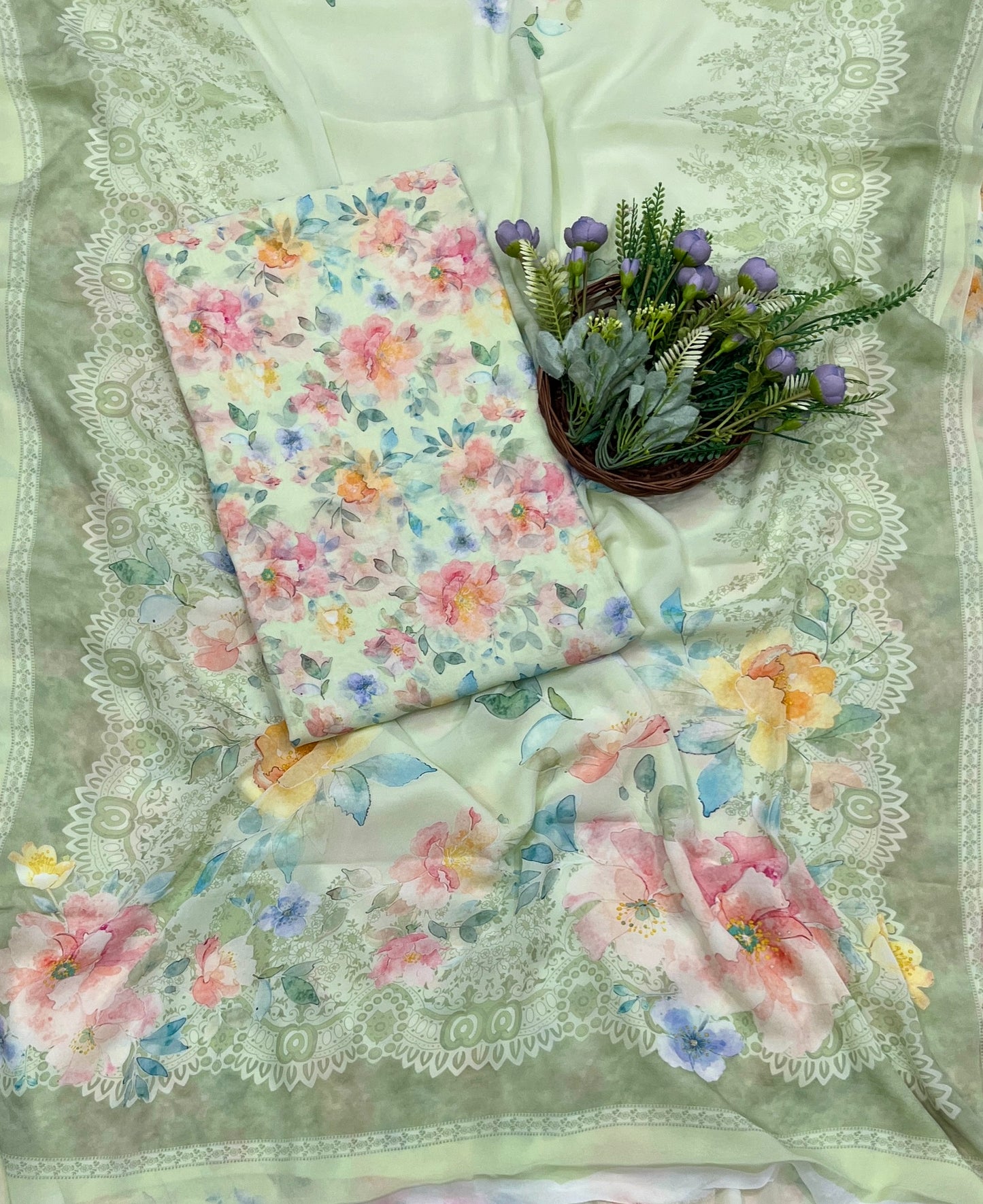 865A Georgette Pista Green Suit Fabric / CKC Georgette Suits