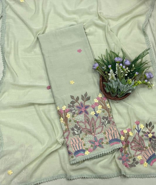 916A Mul Crush Pista Green Suit Fabric/ CKC Mul Cotton