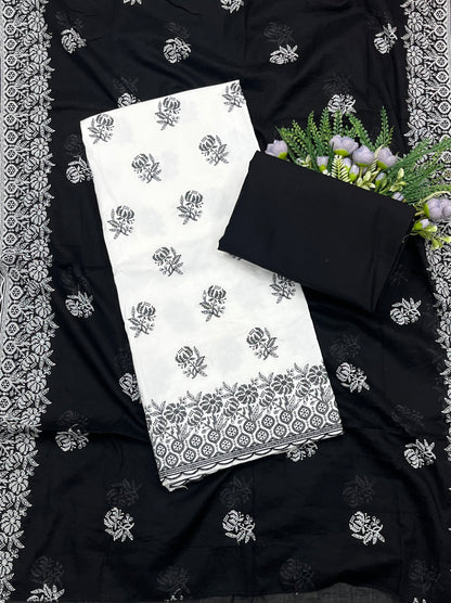 924A Cotton White With Black Suit Fabric / CKC Cotton Bazaar