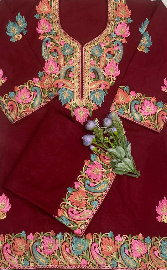 Pashmina Maroon Stitched Suit (2 pc Set) / CKC Stitched Suit