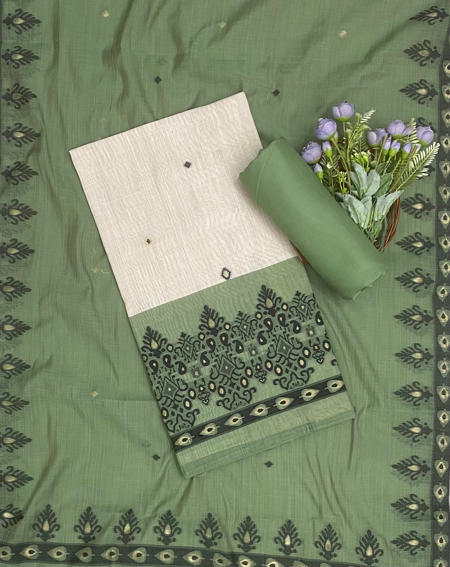 Jamdani Green Suit Fabric / CKC Jamdani Suits