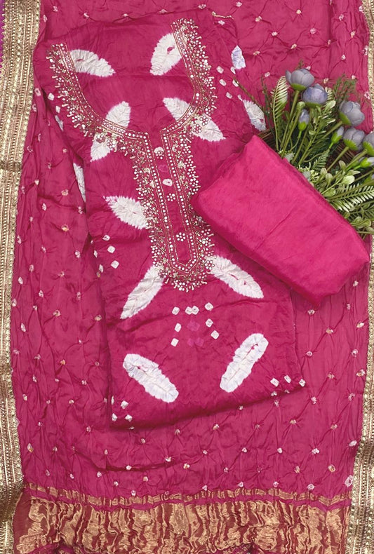 794D GAJJI SILK PINK WITH WHITE SUIT FABRIC / CKC JAIPURI SUITS