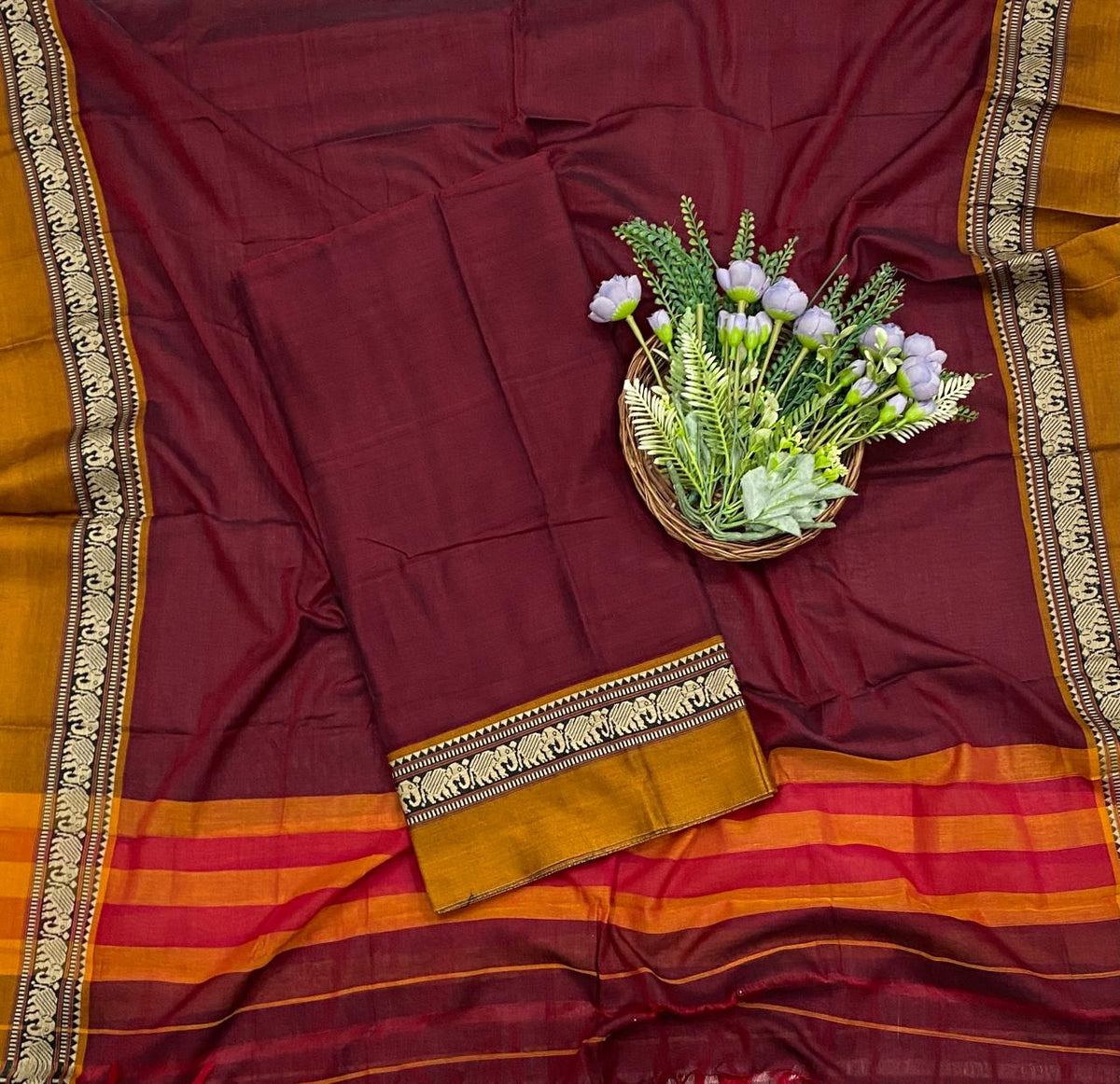 784D COTTON MEHROON WITH MUSTARD COTTON SUIT / CKC COTTON BAZAAR SUITS