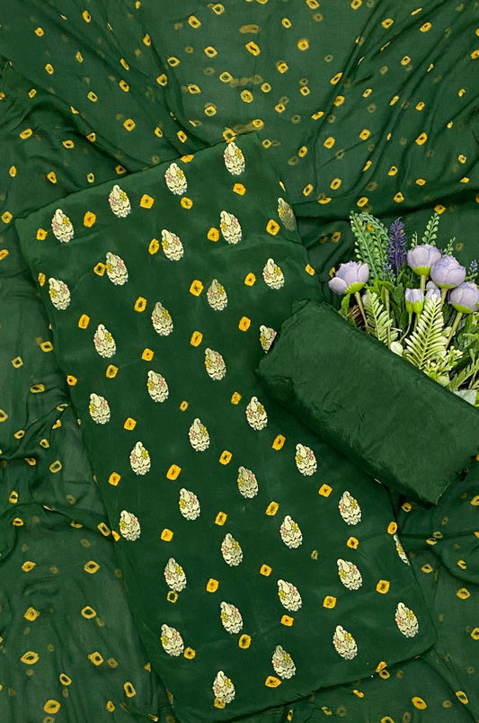 796D CREPE BOTTLE GREEN JAIPURI SUIT FABRIC / CKC JAIPURI SUITS