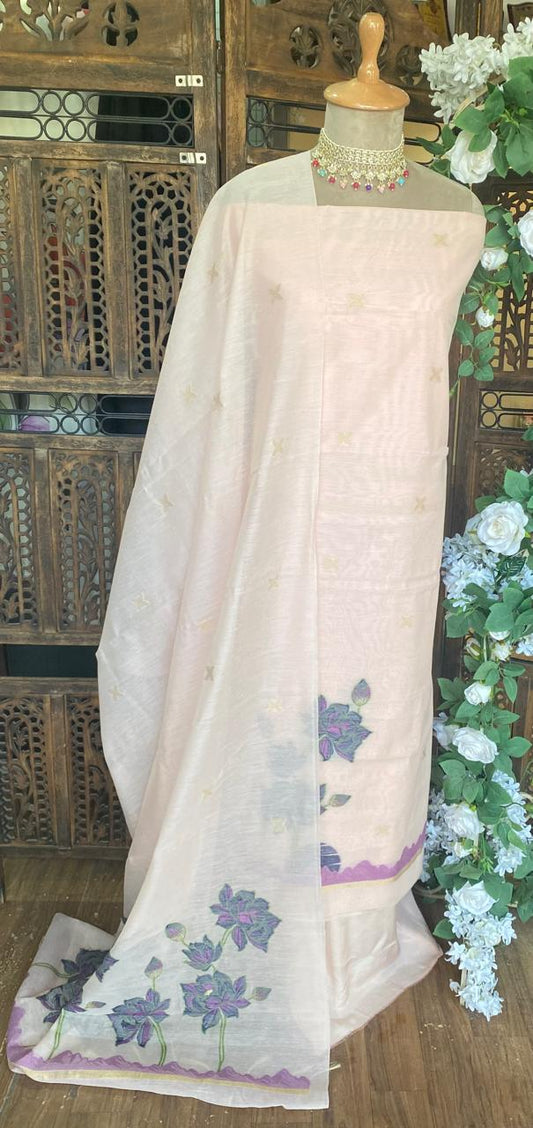 Mal Chanderi Light Peach Suit Fabric /Cotton Bazaar