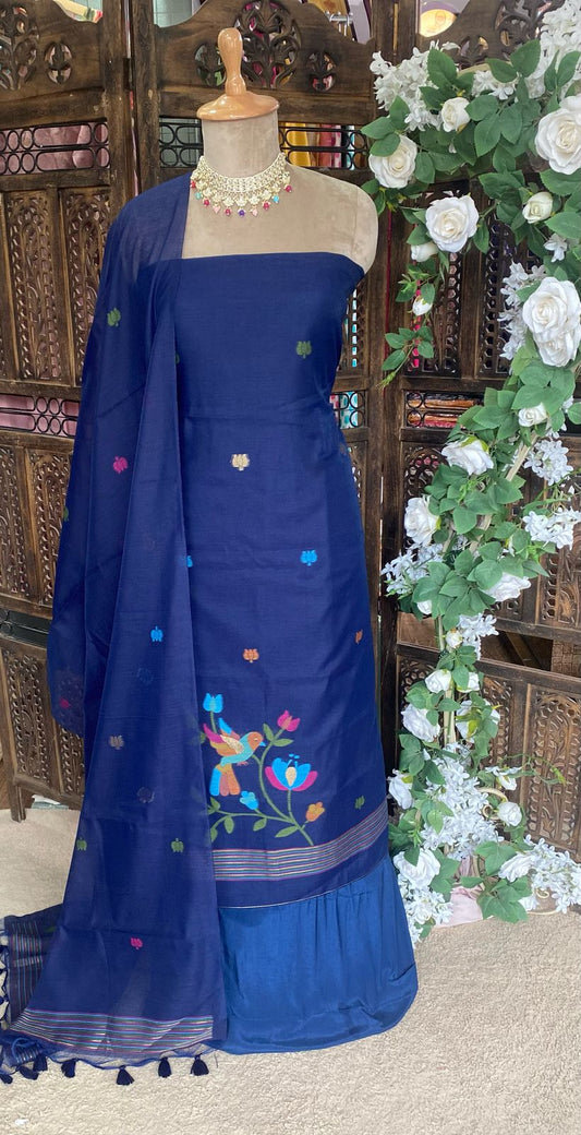 Mul Chanderi Navy Blue Suit Fabric /Cotton Bazaar PT 2