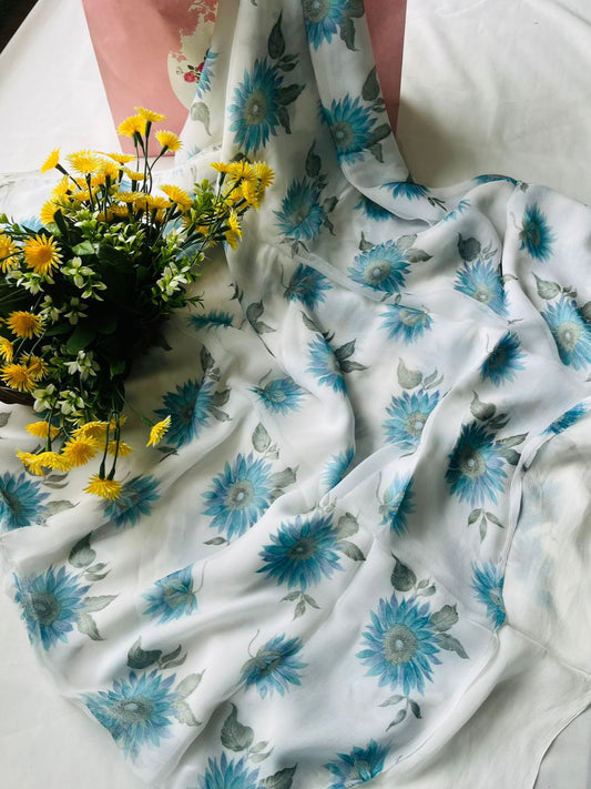 Ckc 354 Chiffon White With Blue Suit Fabric / CKC Chiffon Suits