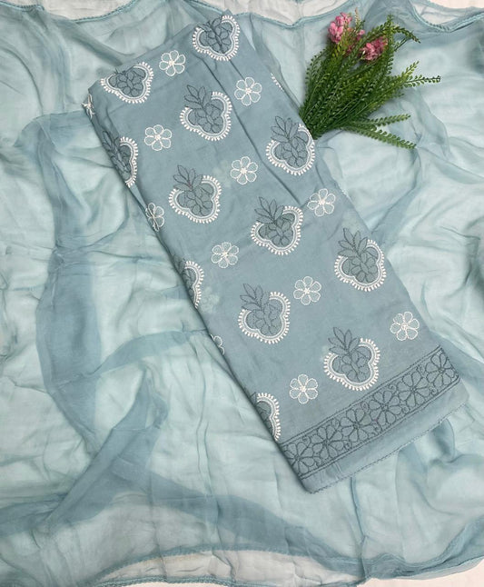 Cotton Dusty Blue Suit Fabric / Lakhnavi Suits PT 2